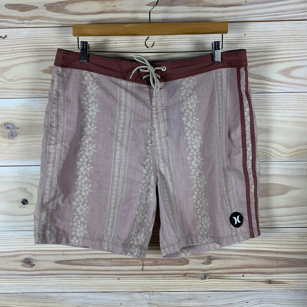 Hurley Board Shorts Mens 34 Phantom Floral Stripe Swim Trunks Surf Beachwear